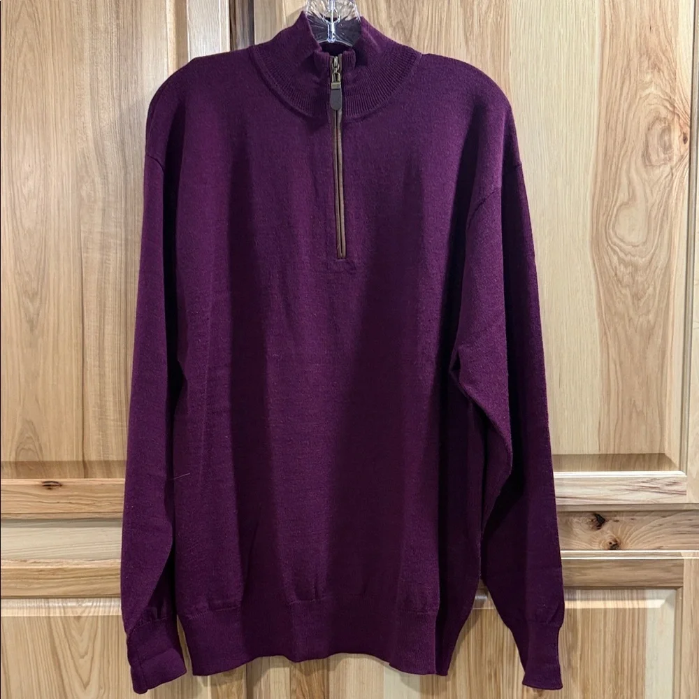 Orvis Men's Eggplant Purple Half Zip Merino Wool Sweater Academia Classy Size L